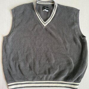 Original Use Ribbed Sweater Vest XXL Gray White Trim Preppy Minimal Layered Look